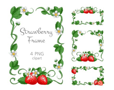 Strawberry Border Clipart Png Files Rectangle Digital Frames Etsy Uk