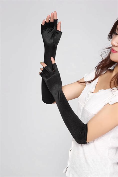 Lady Sexy Female Arm Long Satin Fingerless Elbow Party Gloves Opera