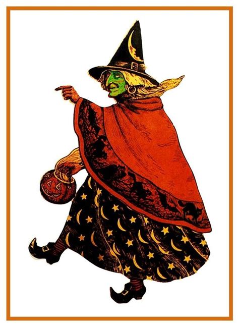 The designs use whole cross stitch and backstitch only. Vintage Halloween Scene # 309 Folk Art Witch Counted Cross ...