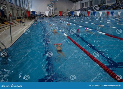 Competition Swimming Pool Crowded Of Swimmers Stock Photo Image Of