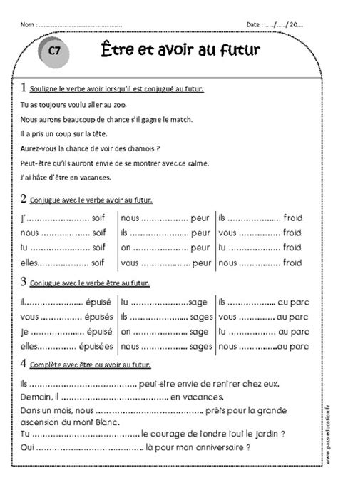 Etre et avoir au futur Ce Exercices à imprimer Pass Education