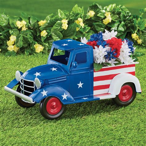 Patriotic Metal Americana Classic Pickup Truck Planter Collections Etc