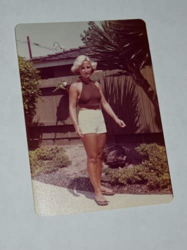 1976 Busty Blonde Curvy Tanned Woman In Shorts Vintage Photograph Found