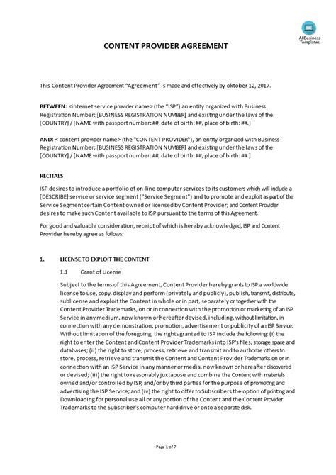 Service Provider Agreement Template Ewriting