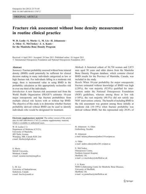 Fracture Risk Assessment Without Bone Density Measurement In Routine Clinical Practice