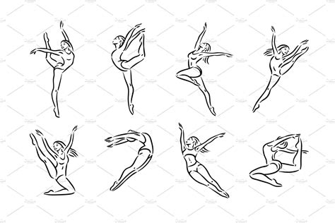 sport female gymnastics pose set gymnastics poses geometric tattoo adobe illustrator vector