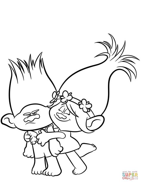 Branch And Poppy From Trolls Coloring Page Free Printable Coloring Pages