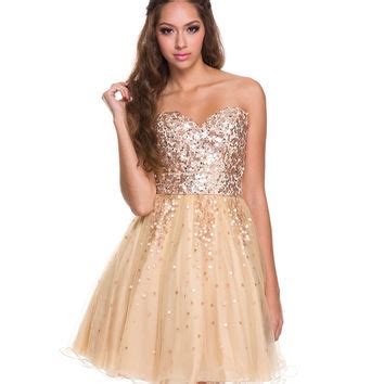 2014 Prom Dresses Gold Sequin Tulle From Unique Vintage