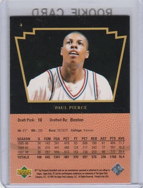 Paul Pierce Rookie Card Upper Deck Sp College Basketball Kansas