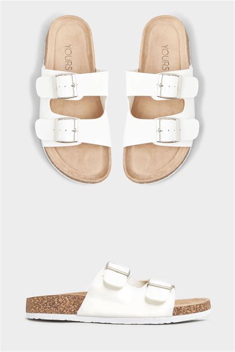 White Buckle Strap Footbed Sandals In Extra Wide Fit Yours Clothing