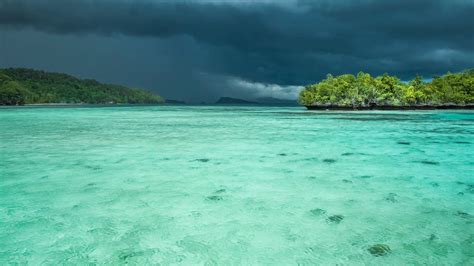 Beautiful Blue Lagoon With Pure Clear Water Shortly Before Thunderstorm