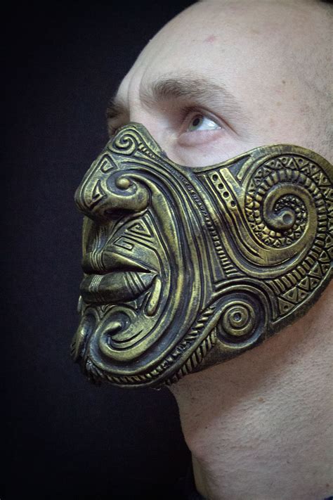 Gold Maori Mask Samurai Mask Face Tattoo Half Face Mask Etsy