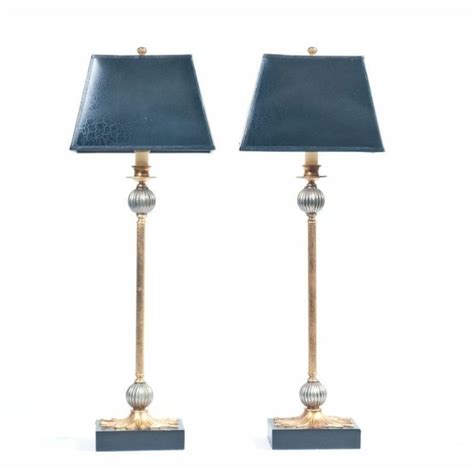 In metal construction, topped with a cream tapered bell lamp shade. Pair of Black and Gold Buffet Lamps | Buffet lamps ...