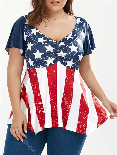 OFF Distressed Patriotic Plus Size American Flag Tunic Rosegal