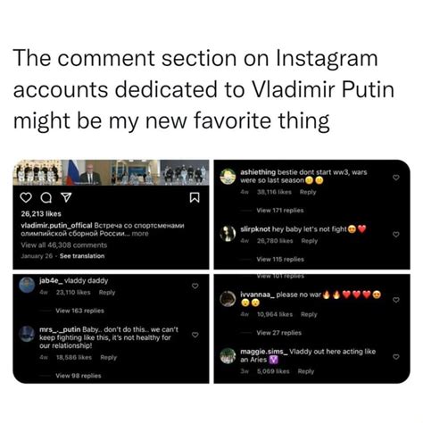 The Comment Section On Instagram Accounts Dedicated To Vladimir Putin