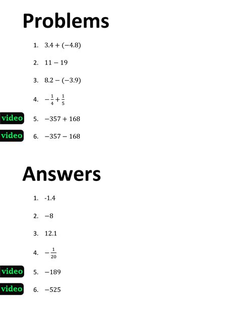 Worksheet For Adding And Subtracting Rational Numbers With Fractionsanswers
