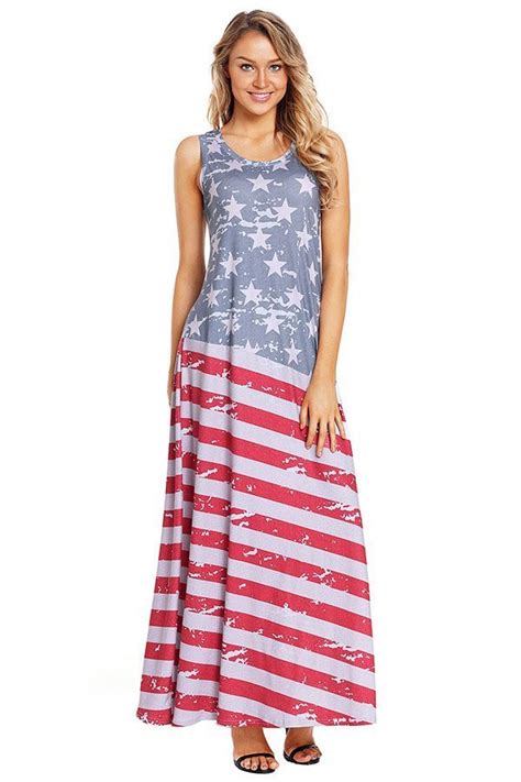 Hualong Sleeveless Summer American Flag Maxi Dress Online Store For