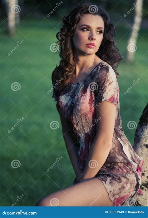 Delicate Brunette Woman Looking At The Landscape Stock Image Image Of