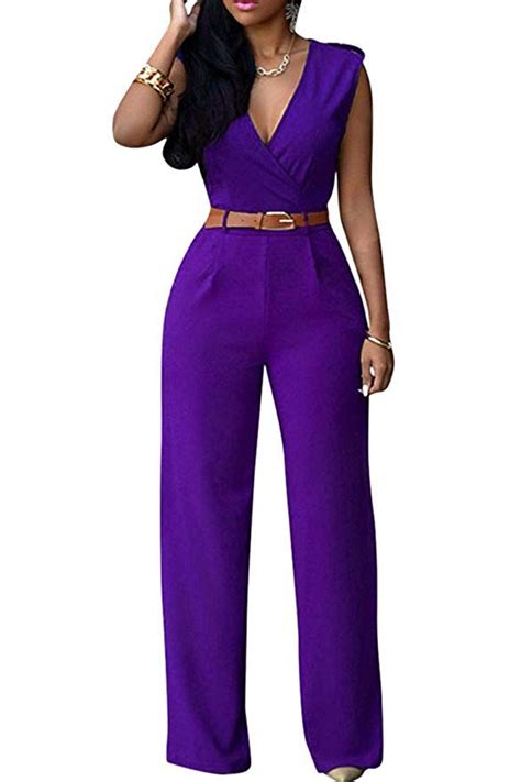 Pink Queen Womens Purple Deep V Neck Sleeveless Loose Long Jumpsuits Rompers S Purple Small J