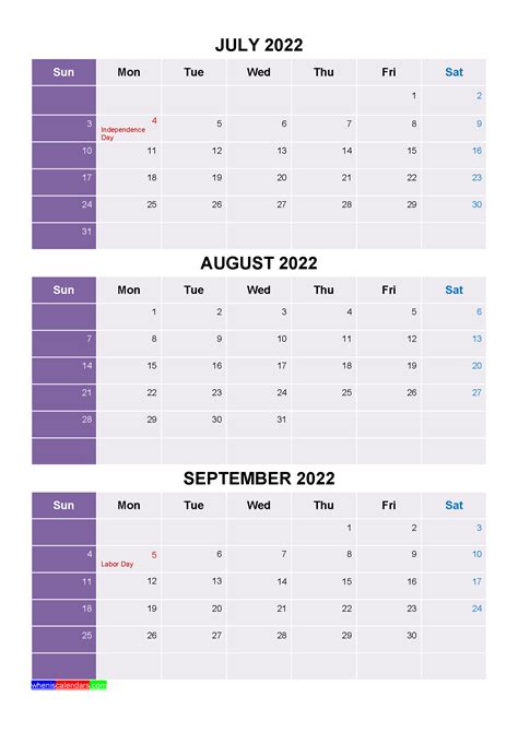 Printable July August September 2022 Calendar Word Pdf
