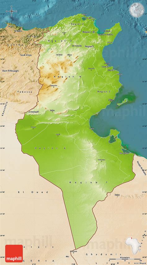 Physical Map Of Tunisia Satellite Outside
