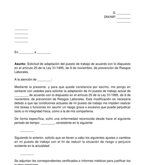 Solicitud De Adaptación Del Puesto De Trabajo Modelo