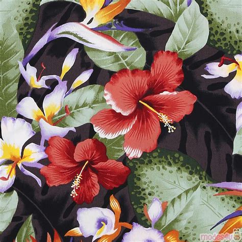 Trans Pacific Textiles Tropical Hawaiian Hibiscus Flower Leaf Fabric