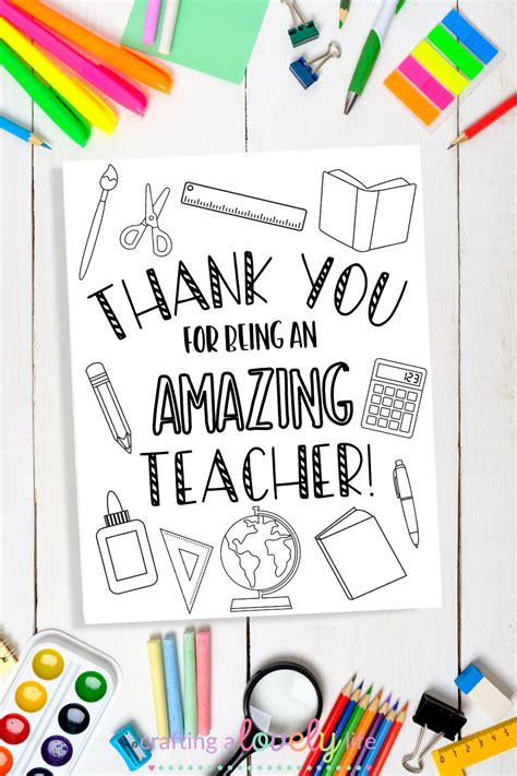 Teacher Appreciation Card Coloring Page Free Printable