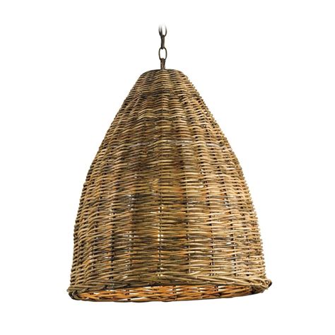 Pendant Light With Brown Wicker Shade In Natural Finish 9845