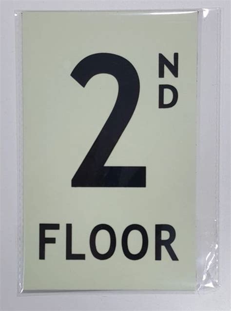Floor Number Sign 2nd Floor Sign Photoluminescent Glow In The Dark Sign