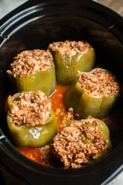 Slow Cooker Beef And Rice Stuffed Peppers The Magical Slow Cooker