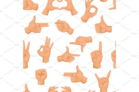 Hands Showing Deaf Mute Different Gestures Human Seamless Pattern Arm