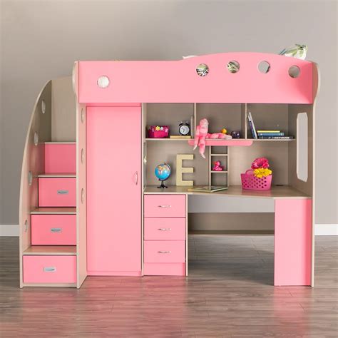 Nika Twin Loft Bed With Desk And Storage Pink Jysk Ca