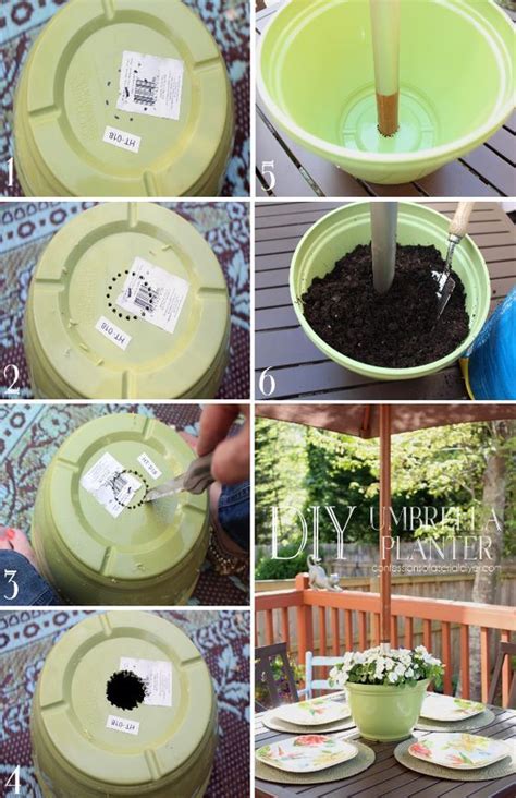 Find an old pot, purchase. DIY Umbrella Planter | Flower pots, Garden crafts, Diy patio