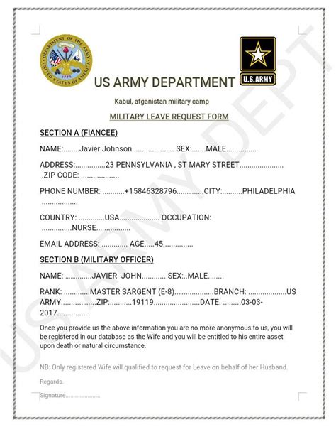 Leave Request Form Army Fillable Printable Forms Free Online