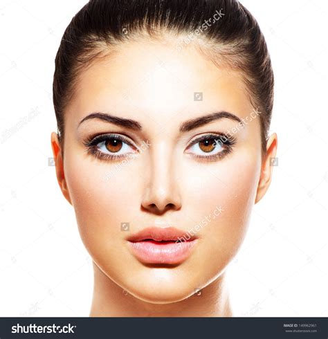 Beautiful Face Of Young Woman With Clean Fresh Skin Close Up Isolated
