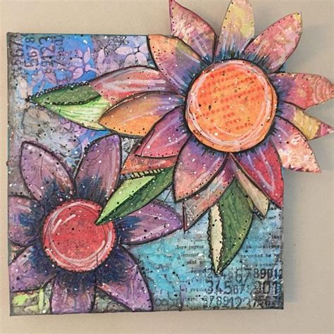 Original Floral Mixed Media Spring Flowers Art Whimsical Etsy