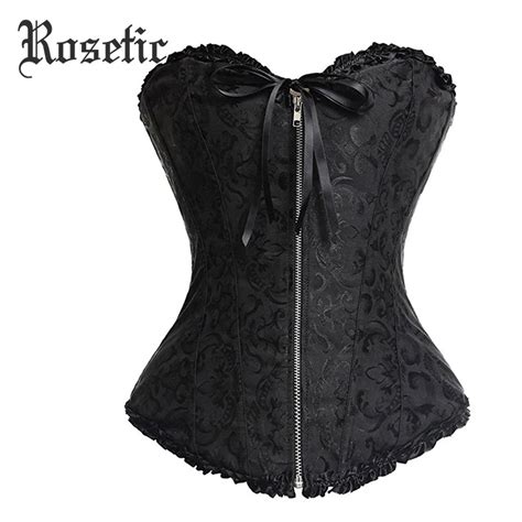 rosetic gothic corset women black lace up sexy bodysuit waist print bustiers straps strapless