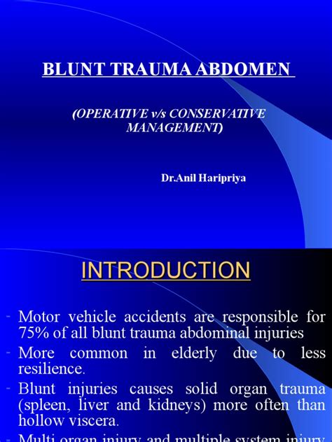 Blunt Trauma Abdomen Major Trauma Medical Specialties
