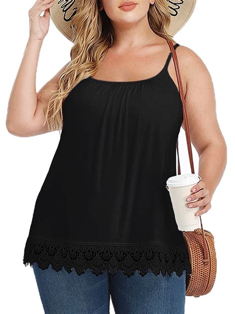 Qric Women Plus Size Cami With Built In Bra Cup Summer Casual Flowy