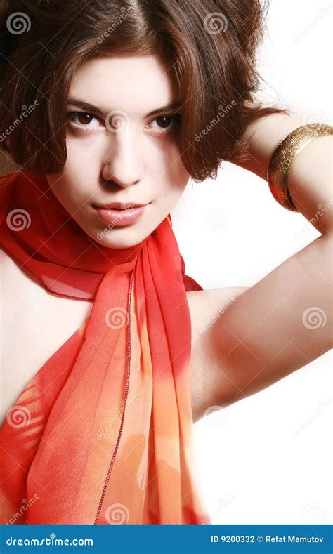 Portrait Of The Girl With A Red Scarf Stock Photo Image Of Eyes