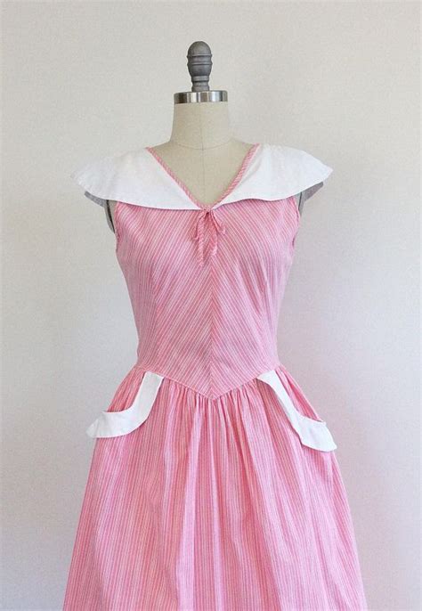 50s Pink And White Stripe Cotton Dress 1950s Vintage Sun Dresses