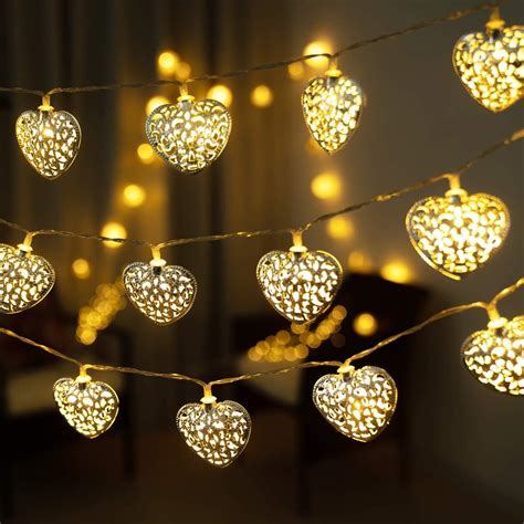 Gigalumi 20 Led Heart String Lights Metal Fairy Lights Battery Operated
