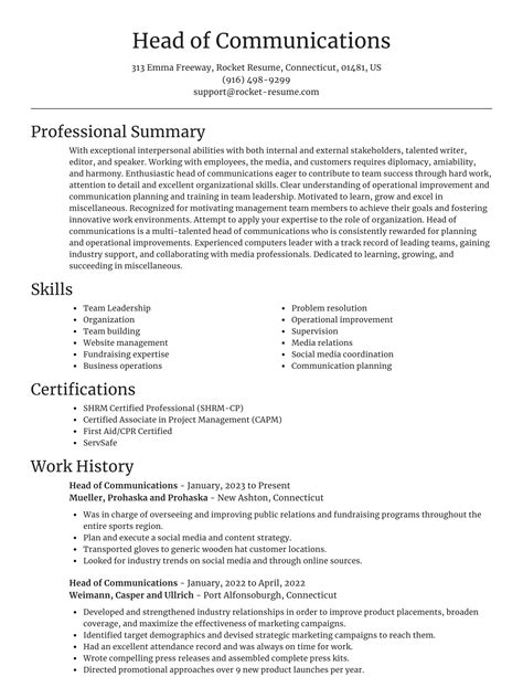Communications Resume Template