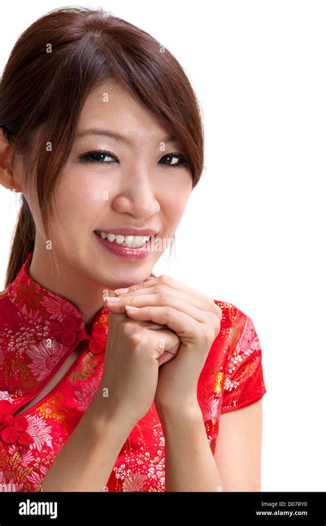 Oriental Girl Wishing You A Happy Chinese New Year Stock Photo Alamy