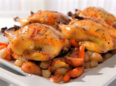 Cornish hens are a breed of chickens. Herb Roasted Cornish Game Hens Recipe | Sandra Lee | Food ...