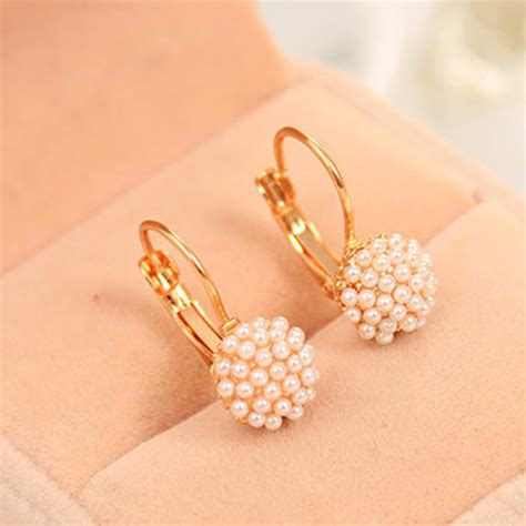 Lady Elegant Simulation Pearl Beads Ear Stud Earrings Pair New