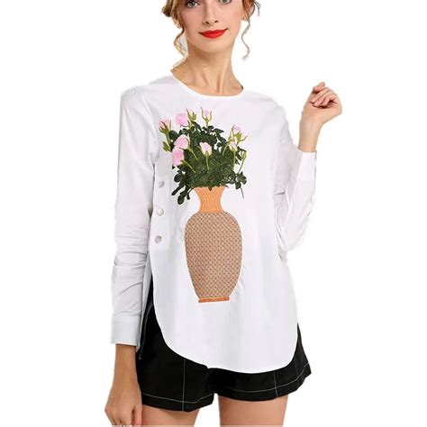 Luxury Brand Unique Design Blouses 2018 Spring Women Beautiful Flowers