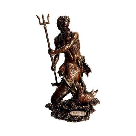 POSEIDON GOD OF SEA W TRIDENT GREEK MYTHOLOGY Nude Male Statue Bronze Finish People