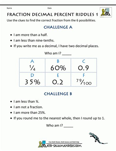 Compare And Order Fractions Decimals And Percents Worksheets Decimal